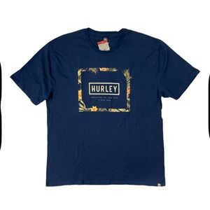 Hurley Men's Blue Tee with Tropical Graphic